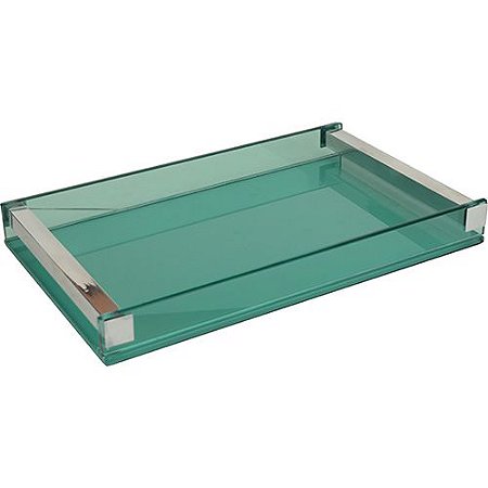 BANDEJA COSMOPOLIT RETANGULAR VIDRO ALCA ACO INOX 40X25X4CM