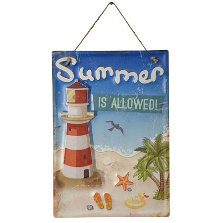 PLACA DECORATIVA BEACH SUMMER EM FERRO L28XP0,05XA40CM