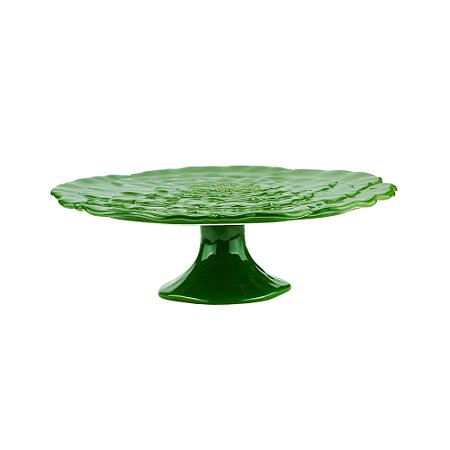PRATO P/BOLO PORCELANA C/PÉ ROSY VERDE 30x9cm