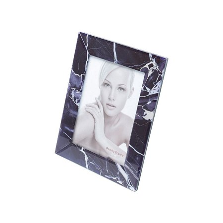 PORTA RETRATO DE VIDRO MÁRMORE PRETO E BRANCO 10x15cm