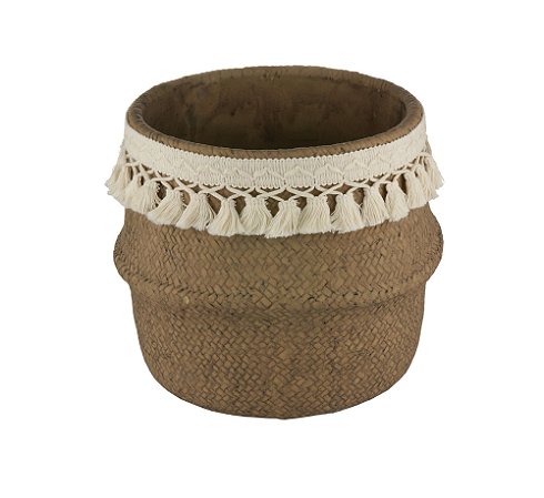 VASO DECORATIVO CIMENTO TASSEL PALHA 27x23cm