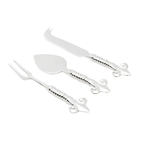 CJ 3PC P/QUEIJO DE ZAMAC SILVER PLATED FLOR DE LIS