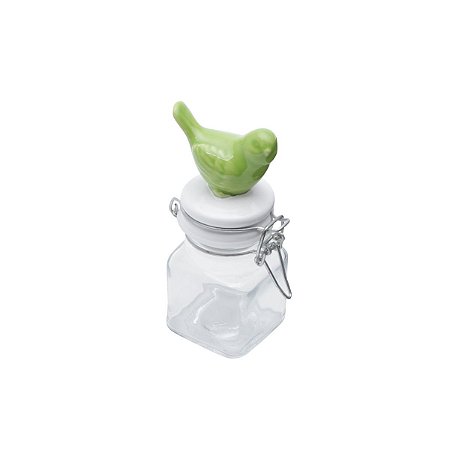 POTICHE DECORATIVO VIDRO C/PÁSSARO CERÂMICA 5,5x13,5cm