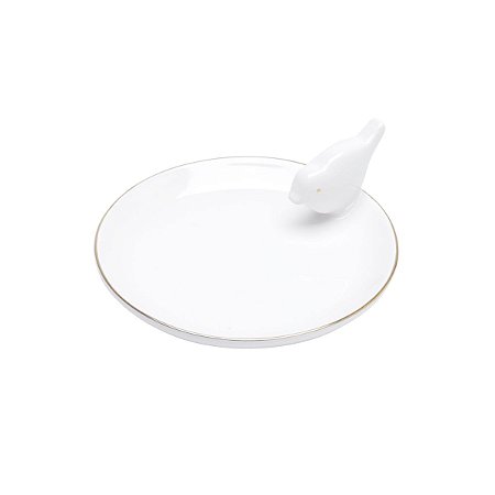 DECOR C/PÁSSARO DE CERÂMICA BRANCO 11,5x8cm
