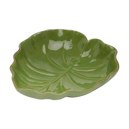 PRATO DECORATIVO DE CERÂMICA BANANA LEAF VERDE 28,5x27x7cm
