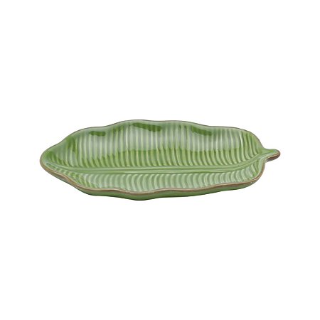 PRATO DECORATIVO DE CERÂMICA BANANA LEAF VERDE 16x9x2cm