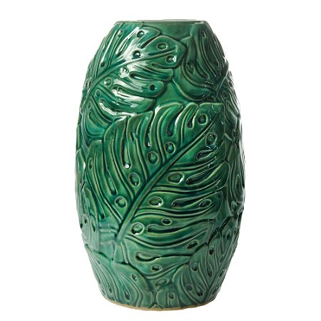 VASO DECORATIVO CERÂMICA FOLHA VERDE 19x31cm