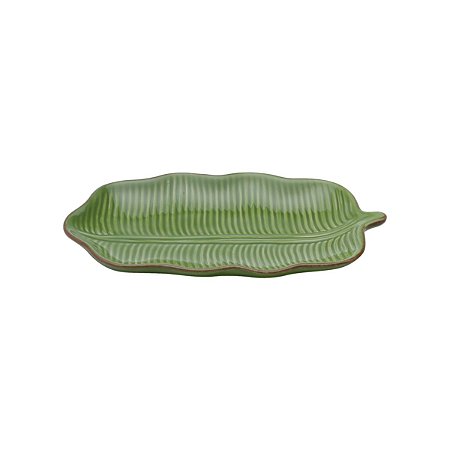 PRATO DECORATIVO DE CERÂMICA BANANA LEAF VERDE 20x11,5x2,5cm
