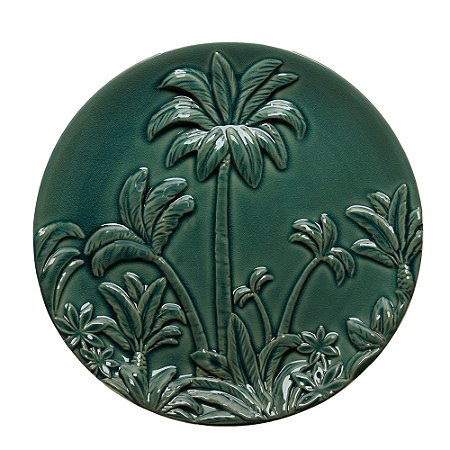 CENTRO DE MESA DECORATIVO CERÂMICA PALMEIRA VERDE 36x4cm