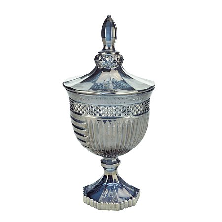 POTICHE C/PÉ DE CRISTAL SANTORINI CINZA METALIZADO 11,5x24,5
