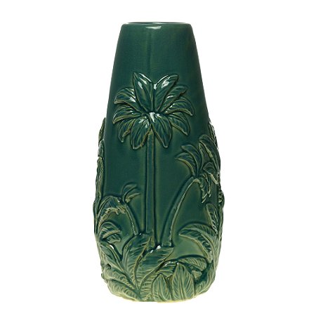 VASO DECORATIVO CERÂMICA PALMEIRA VERDE 15x32cm