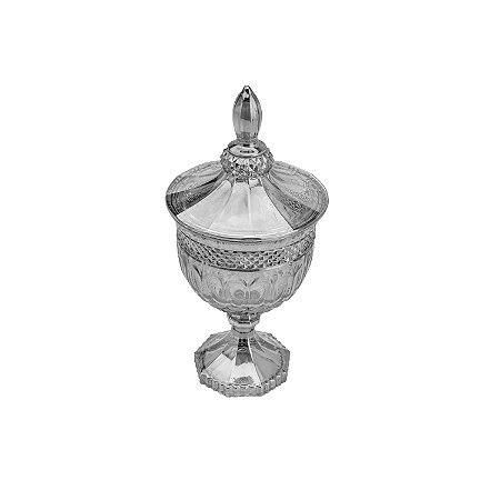 POTICHE C/PÉ DE CRISTAL BRANDON CINZA METALIZADO 11,5x24,5cm
