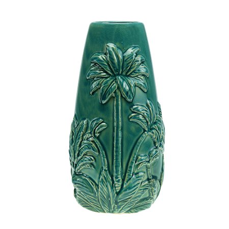 VASO DECORATIVO CERÂMICA PALMEIRA VERDE 13x25cm
