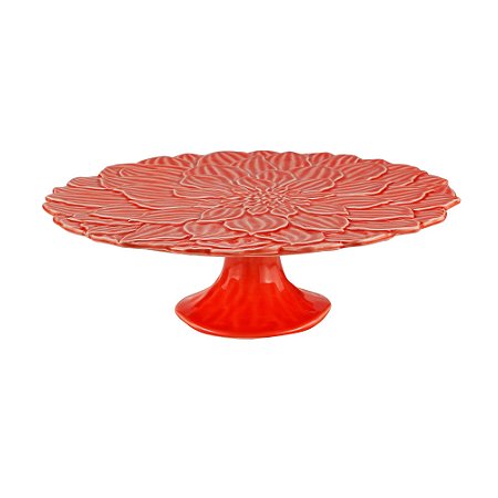 PRATO P/BOLO PORCELANA C/PÉ DAISY CORAL 30x9cm
