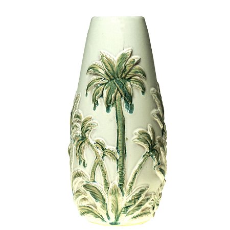 VASO DECORATIVO CERÂMICA PALMEIRA BRANCO/VERDE 15x32cm