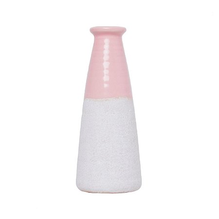 VASO DECORATIVO PORCELANA ROSA/CINZA 8x18cm