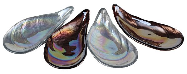 JG CENTROS MESA 4 PECAS OSTRA DEEP SEA EM VIDRO 19,5X10X7CM