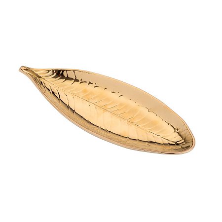 FOLHA DECORATIVA DE PORCELANA PACHIRA DOURADA 25,5X10cm