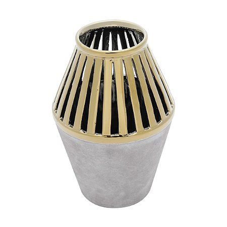 VASO DECORATIVO CERÂMICA DOURADO/MARROM 16x24cm