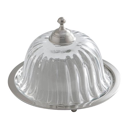 PRATO DE AÇO INOX C/TAMPA DE VIDRO 13X11CM