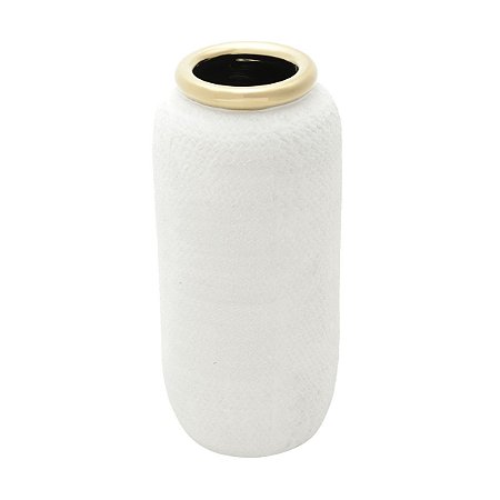 VASO DECORATIVO CERÂMICA DOURADO/BRANCO 14x30cm