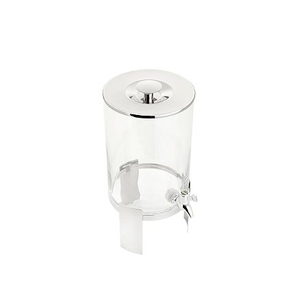 DISPENSER DE VIDRO C/SUPORTE E TAMPA DE AÇO INOX 18x36,5cm