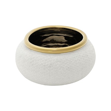 VASO DECORATIVO CERÂMICA DOURADO/BRANCO 18x18cm