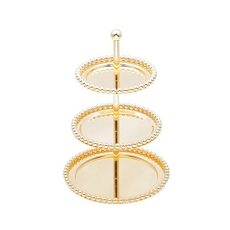 PORTA DOCES 3 ANDARES DE ZAMAC BALLS DOURADO 11/13/16x24,5cm