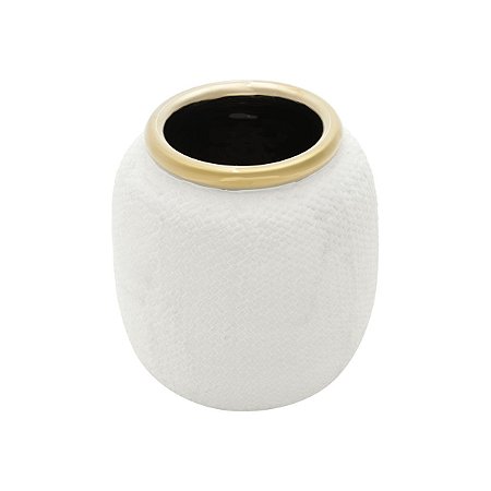 VASO DECORATIVO CERÂMICA DOURADO/BRANCO 16x8cm