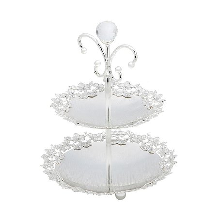 PORTA DOCES 2 ANDARES DE ZAMAC KING SILVER PLATED 21X21X23CM