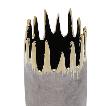 VASO DECORATIVO CERÂMICA DOURADO/MARROM 13x23cm