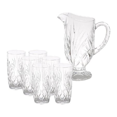 CJ 7PC JARRA C/6 COPOS DE CRISTAL ALBERTA 1l/385ml