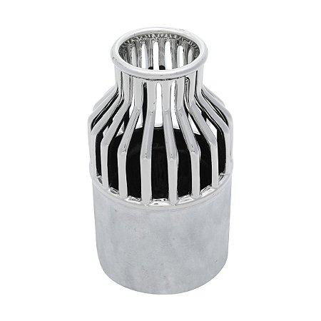 VASO DECORATIVO CERÂMICA PRATEADO/CINZA 13x23cm