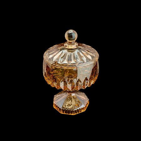 BOMBONIERE DE CRISTAL C/ PÉ LOUISE AMBAR 11X18cm