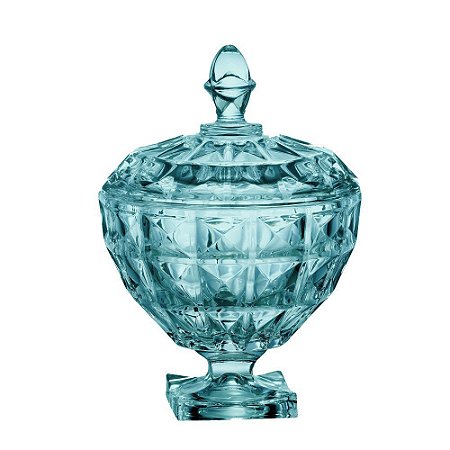 POTICHE AQUAMARINE COM PE EM CRISTAL  D17,5XA25CM COR AZUL TURQUESA