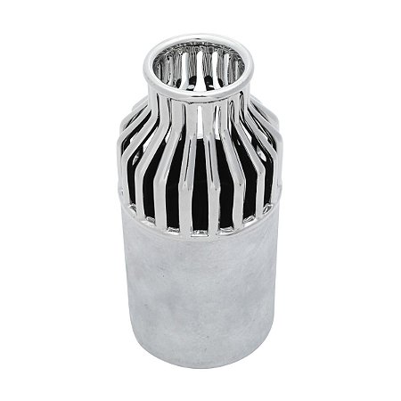 VASO DECORATIVO CERÂMICA PRATEADO/CINZA 13x28cm