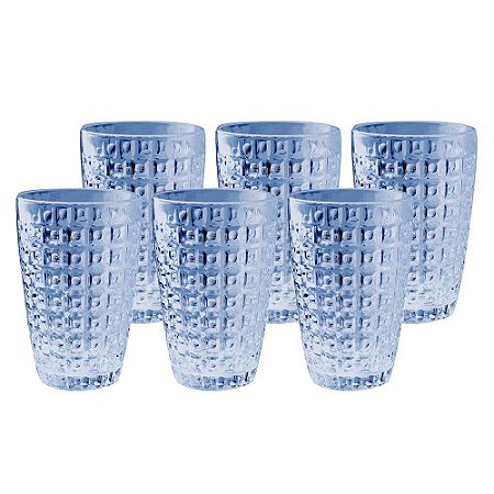 JOGO DE 6 COPOS CHEVALIER EM VIDRO 355ML A13CM COR AZUL LUSTER