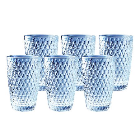 JOGO DE 6 COPOS AMELIE EM VIDRO 355ML A13CM COR AZUL LUSTER