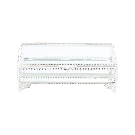 CAIXA RETANGULAR DE LATÃO C/ VIDRO BISOTADO SILVER ANTIQUE