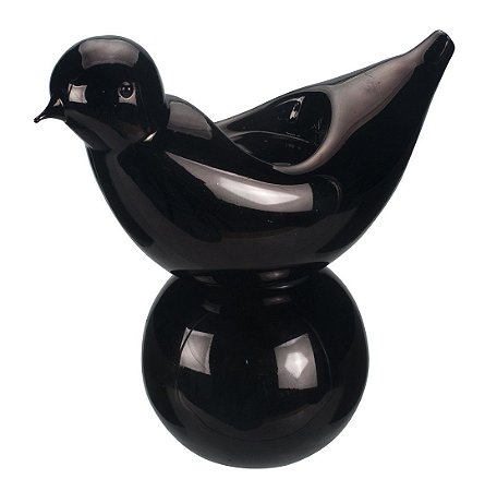 PORTA VELA DE VIDRO FORMATO DE PÁSSARO 14.5X7X15CM PRETO