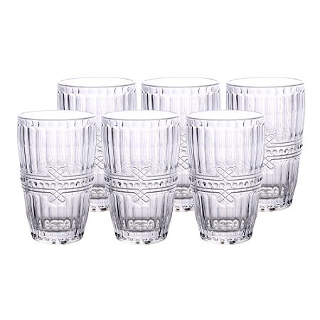 JOGO DE 6 COPOS FRATELLO EM VIDRO 355ML A13CM