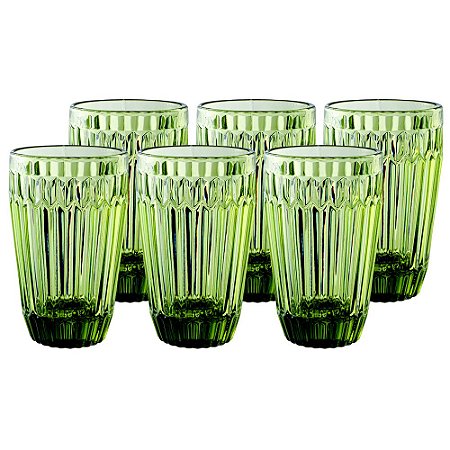 JOGO DE 6 COPOS BRETAGNE EM VIDRO 355ML A13CM COR VERDE