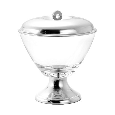 COMPOTEIRA DE VIDRO C/TAMPA E CONCHA DE AÇO INOX 21,5X20CM