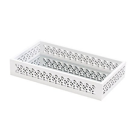 BANDEJA DE MADEIRA LAQUEADA BRANCO C/ESPELHO 32X18,5X4,5cm
