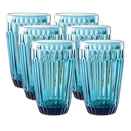 JOGO DE 6 COPOS BRETAGNE EM VIDRO 355ML A13CM COR AZUL
