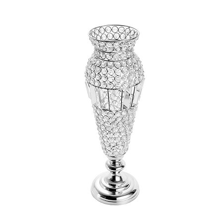 VASO COM PÉ DE FERRO E CRISTAIS PRATEADO 46CM