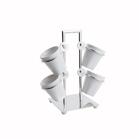 CJ 4 XÍCARAS DE PORCELANA P/CAFÉ C/SUPORTE CROMADO VENEZA 75ml