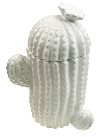 POTICHE DECORATIVO EM CERÂMICA CACTUS 19CM BRANCO