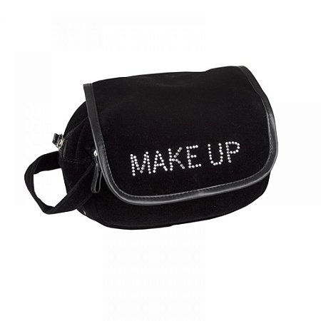 NECESSAIRE VELUDO SHINY MAKE UP C/ ALCA PRETA 20 X 14 X 7 CM
