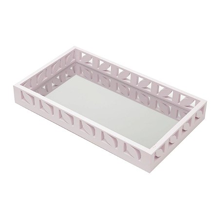 BANDEJA DE MADEIRA LAQUEADA ROSA C/ESPELHO 32X18,5X4,5cm